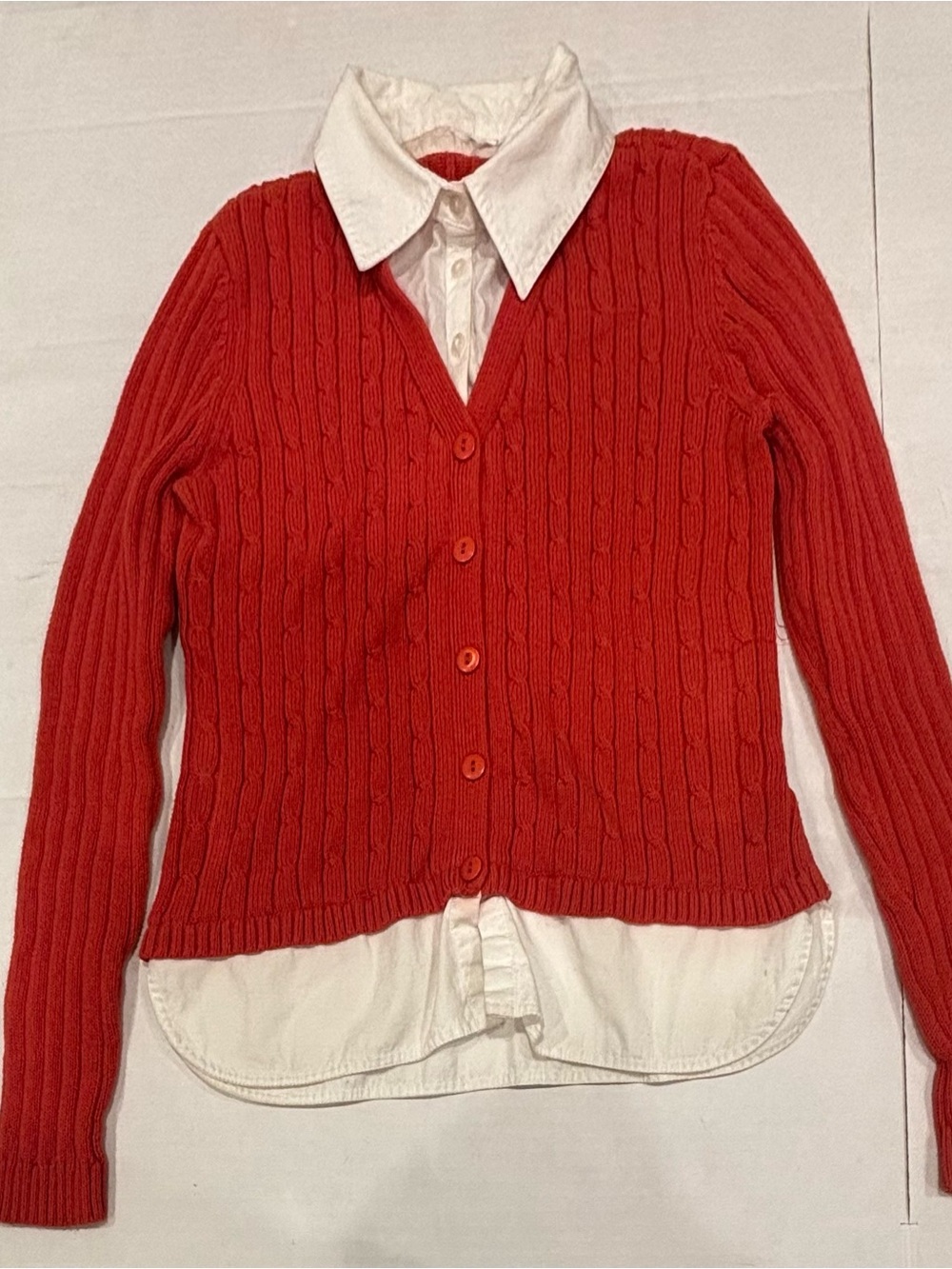 Classic Red Cable-Knit V-Neck Button Cardigan
